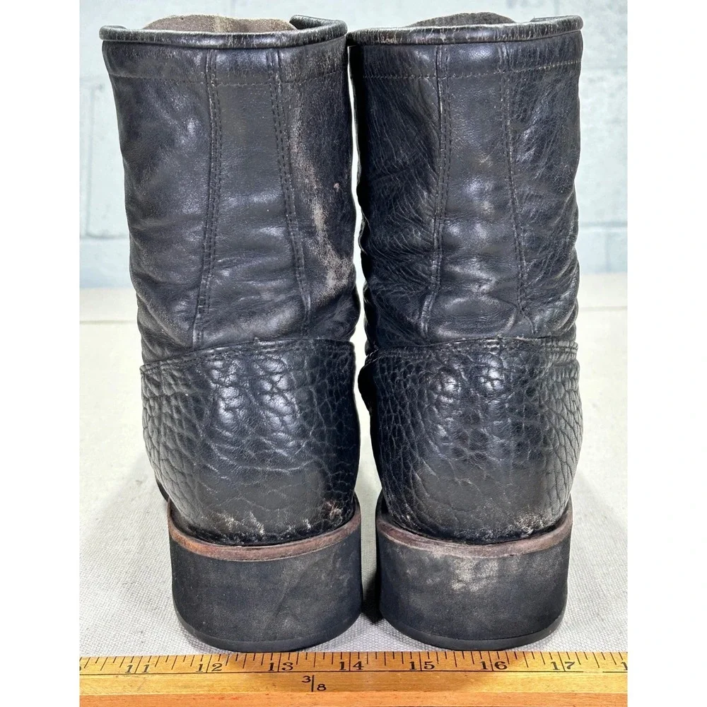Vintage Justin Men's 8 1/2 B Black Leather Boots Lace‎ Up Speed Lacing Made USA